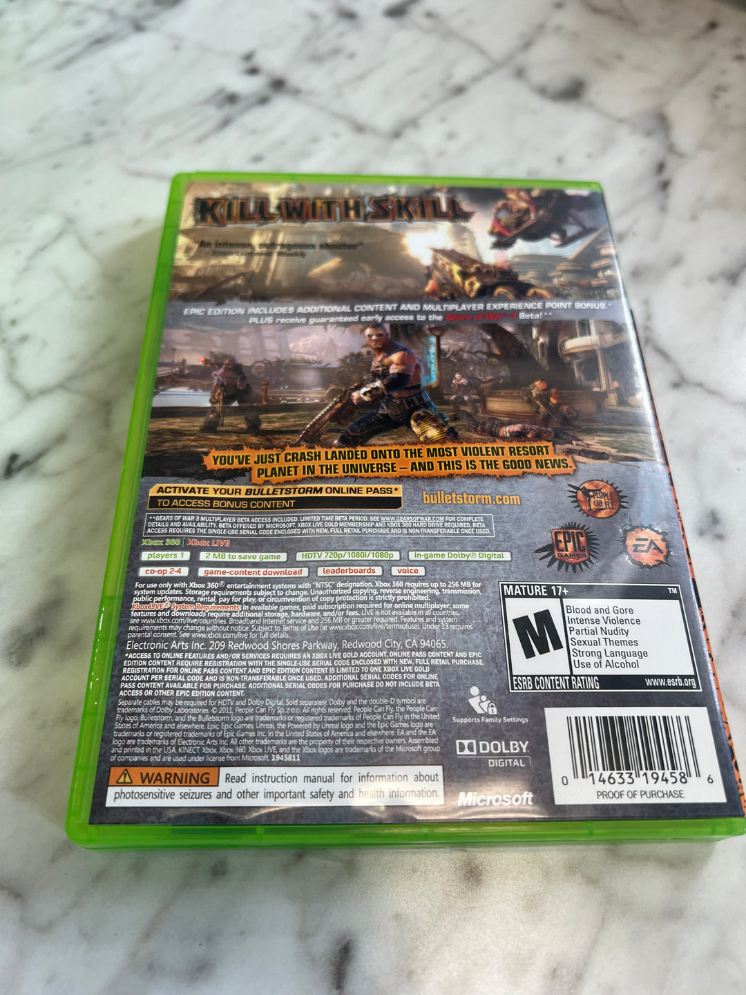 Bulletstorm for Microsoft Xbox 360 in case. Tested and Working.     DO61124