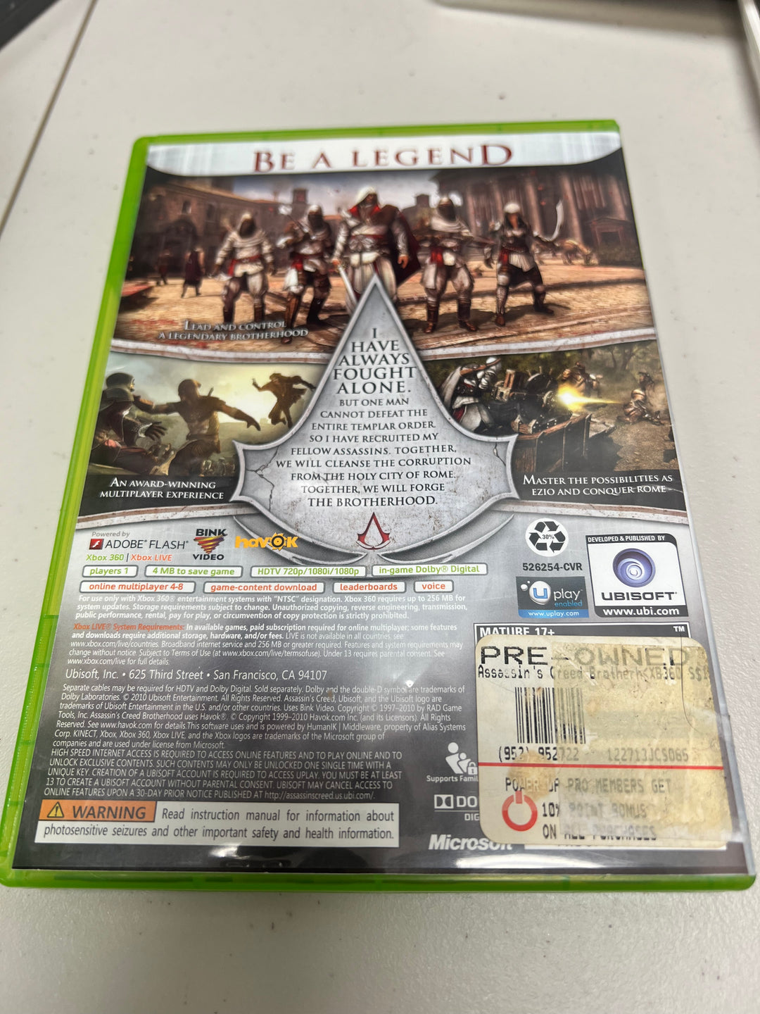 Assassin's Creed Brotherhood for Microsoft Xbox 360 in case. Tested and Working.    OS102924