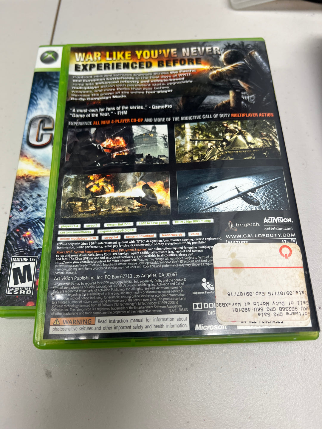Call of World at War for Microsoft Xbox 360 in case. Tested and Working.     DO61124