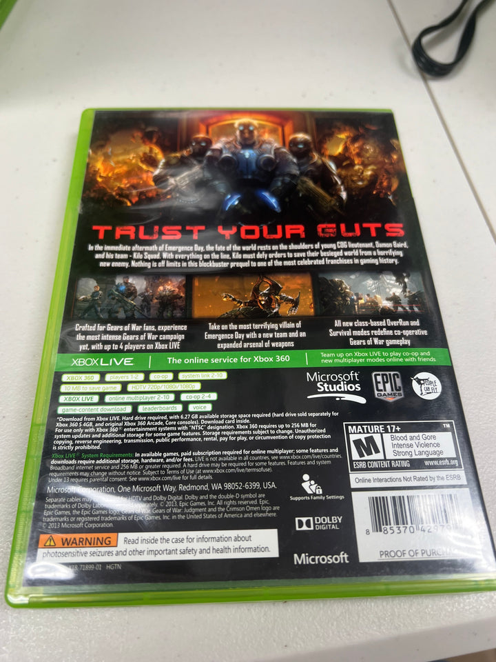 Gears of War Judgement for Microsoft Xbox 360 in case. Tested and Working.     UD102024