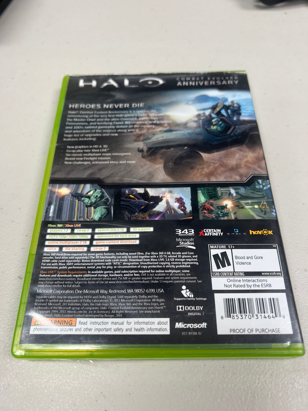 Halo Combat Evolved Anniversary Edition for Microsoft Xbox 360 in case. Tested and working.     DO61024