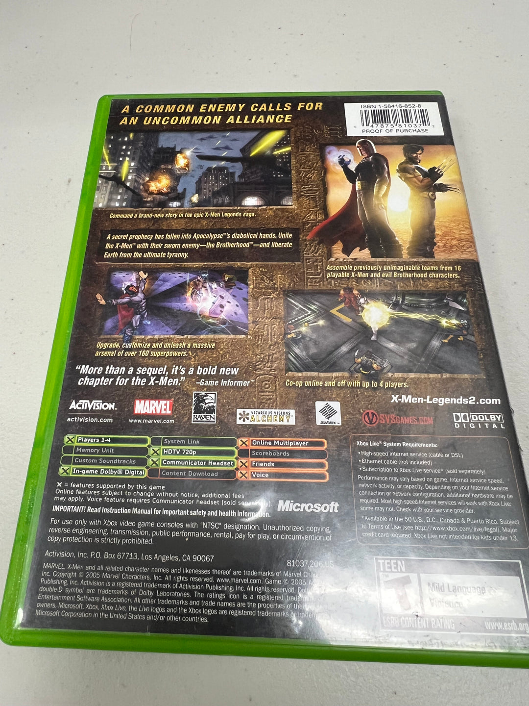 X-Men Legends II for Original Microsoft Xbox in case. Tested and Working.     DO61124