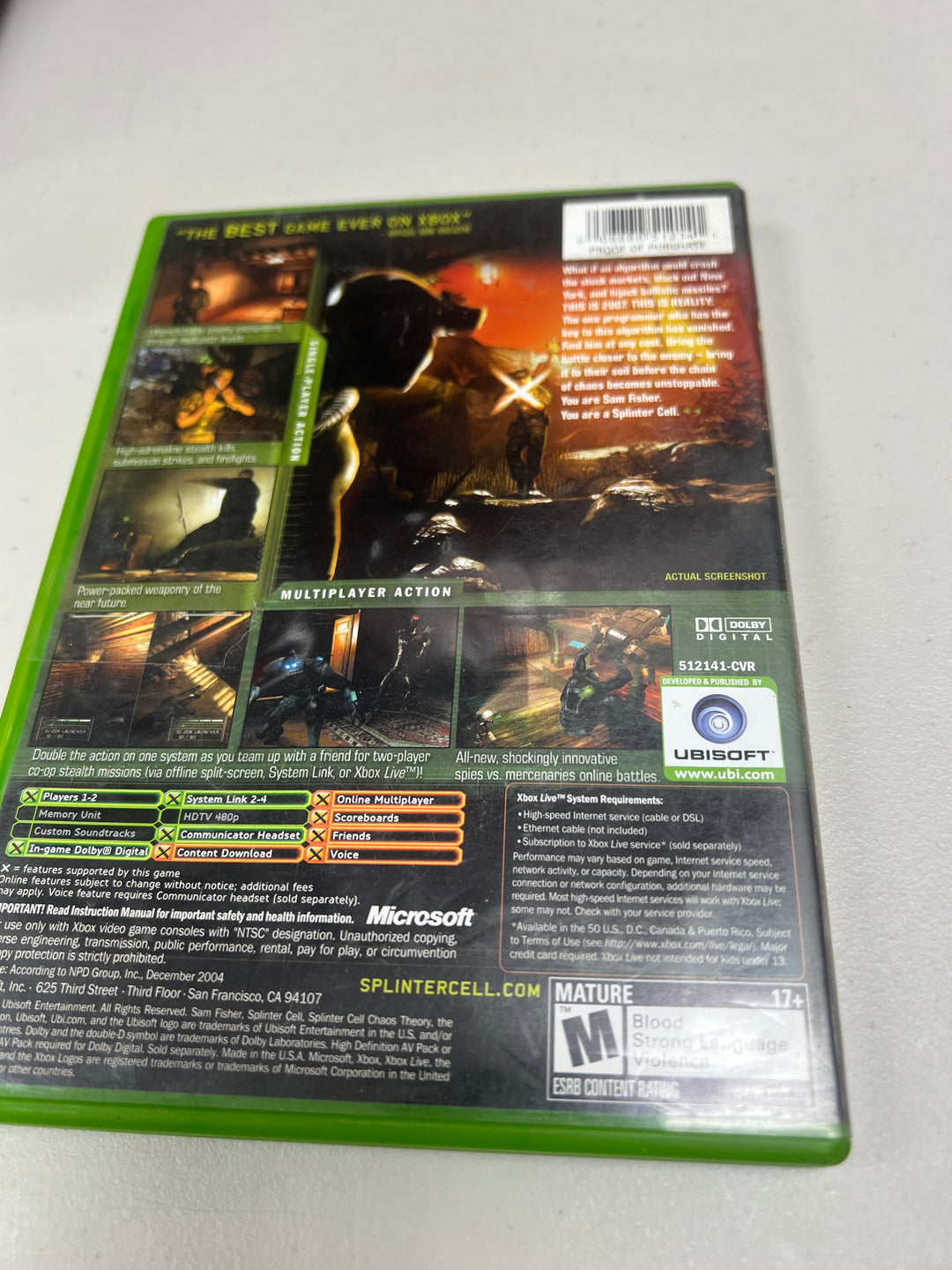 Tom Clancy's Splinter Cell Chaos Theory for Original Microsoft Xbox in case. Tested and Working.     DO61124