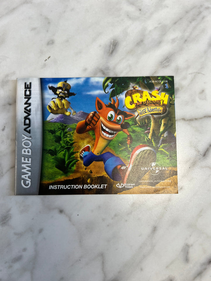 Crash Bandicoot the Huge Adventure Gameboy Advance GBA MANUAL ONLY MO92424