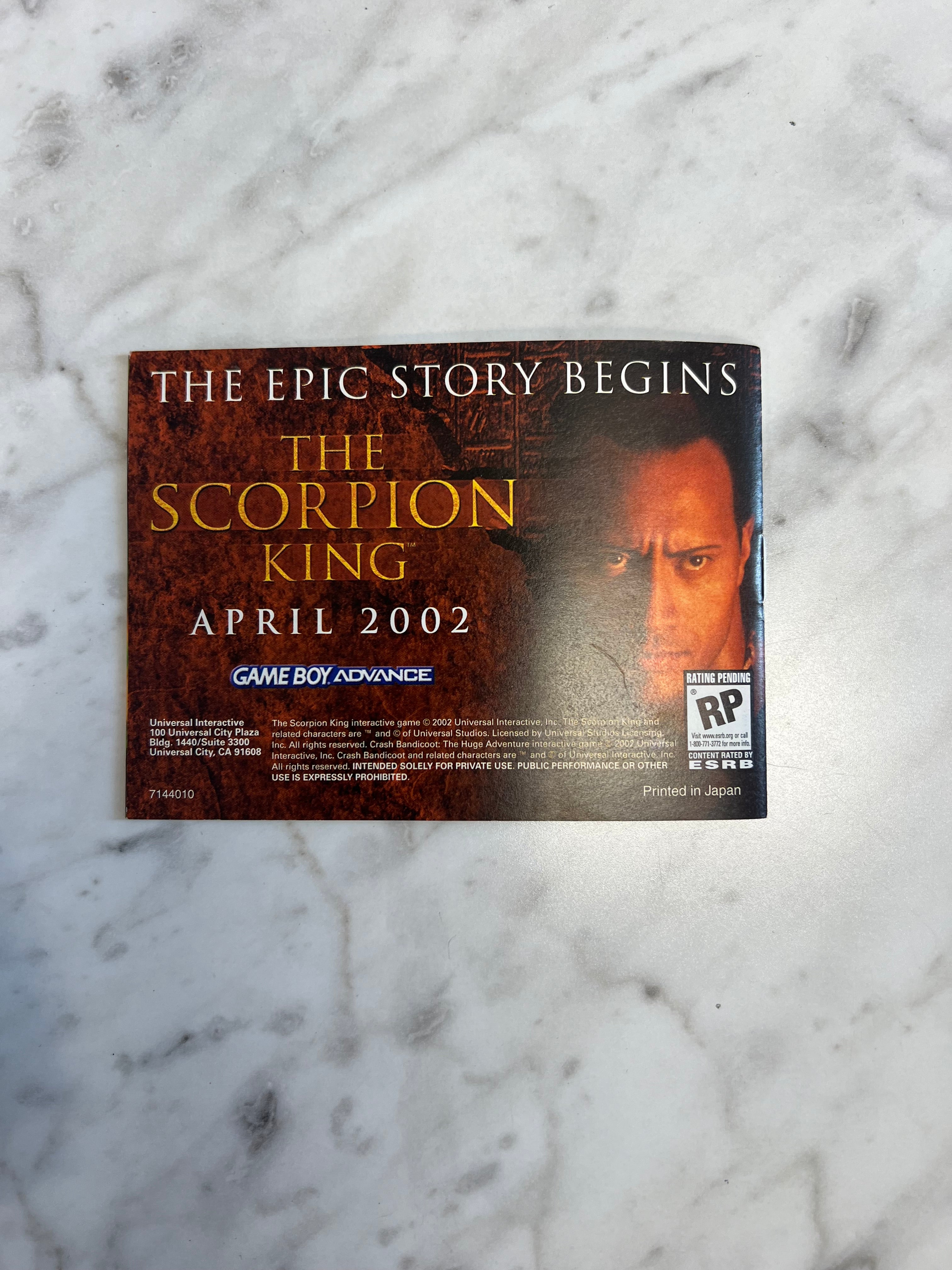 Crash Bandicoot the Huge Adventure Gameboy Advance GBA MANUAL ONLY