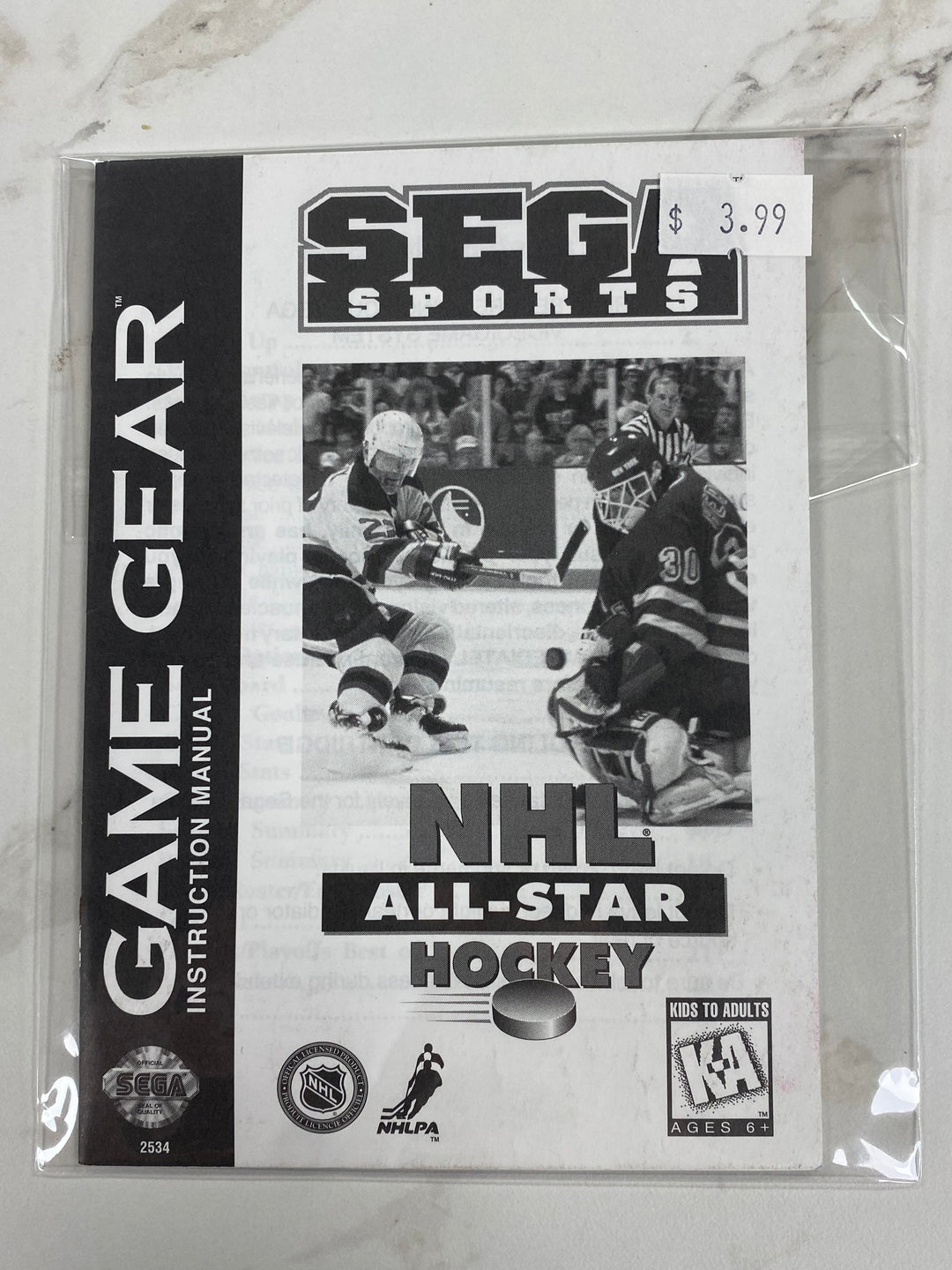 NHL All-Star Hockey - Manual ONLY Sega Game Gear MO61726