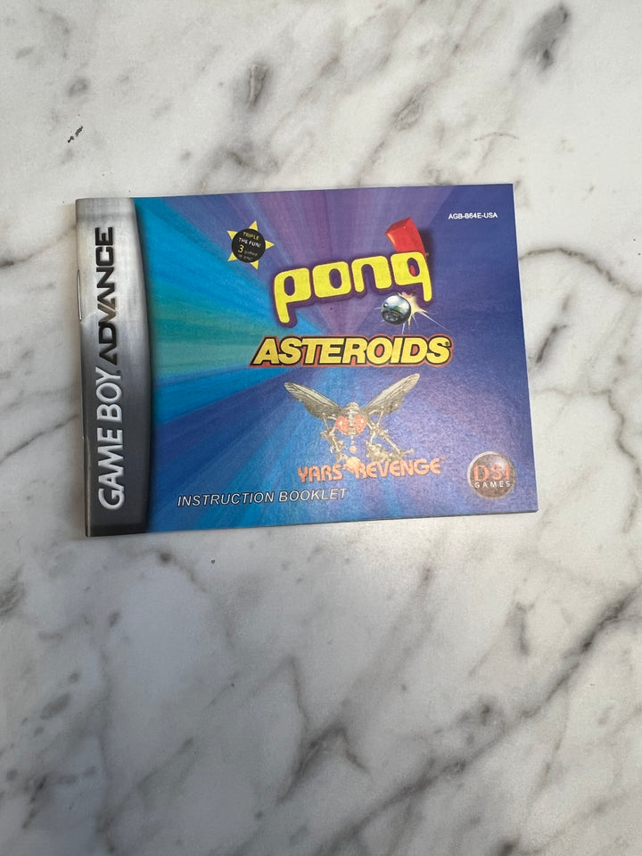 Pong / Asteroids / Yar's Revenge Gameboy Advance GBA MANUAL ONLY MO92424