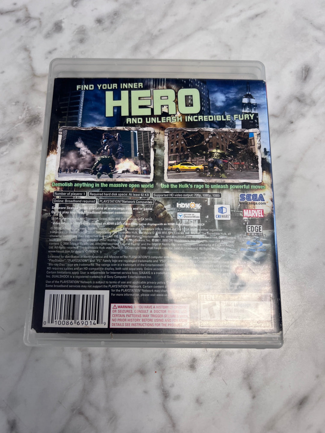 The Incredible Hulk PS3 Playstation 3 CASE & MANUAL ONLY NO GAME CO10925
