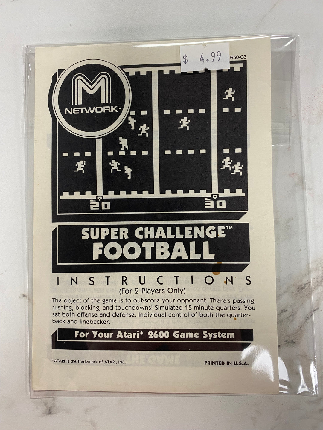 Super Challenge Football - Atari 2600 Manual Only MO61826