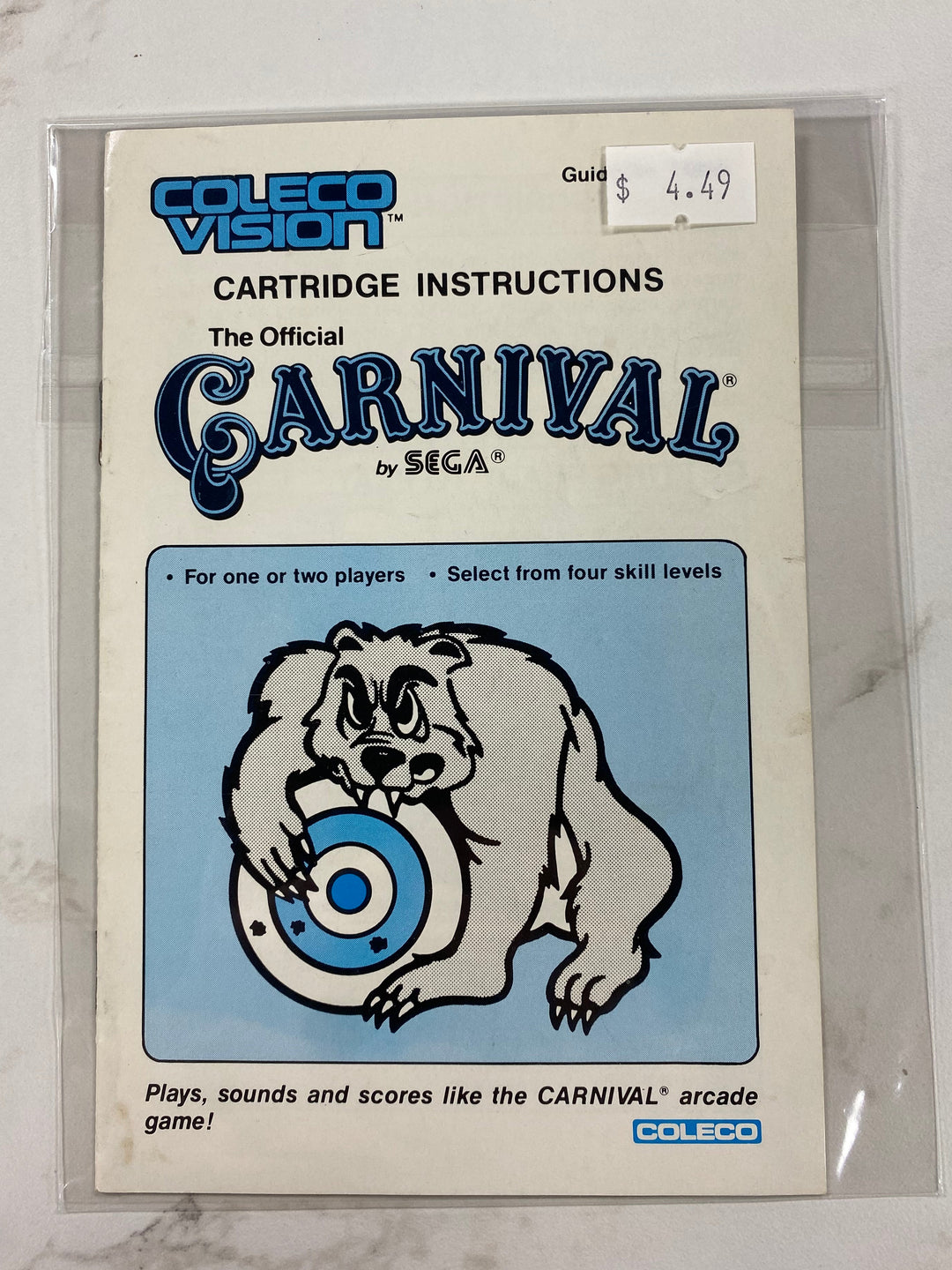 Carnival - Colecovision Manual Only MO61926