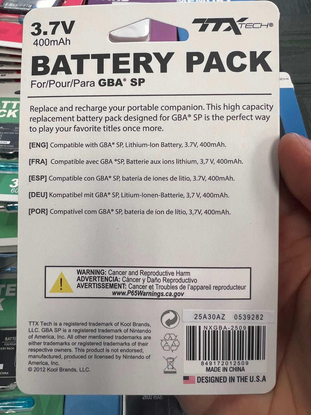 Battery Pack for Gameboy Advance SP TTX Tech NEW  NA42225