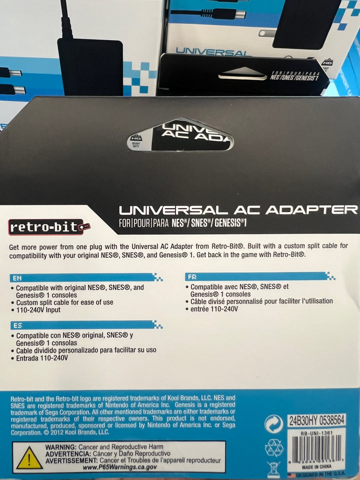 Retro-Bit Universal Heavy Duty AC Adapter for NES SNES Genesis 1   NA42225