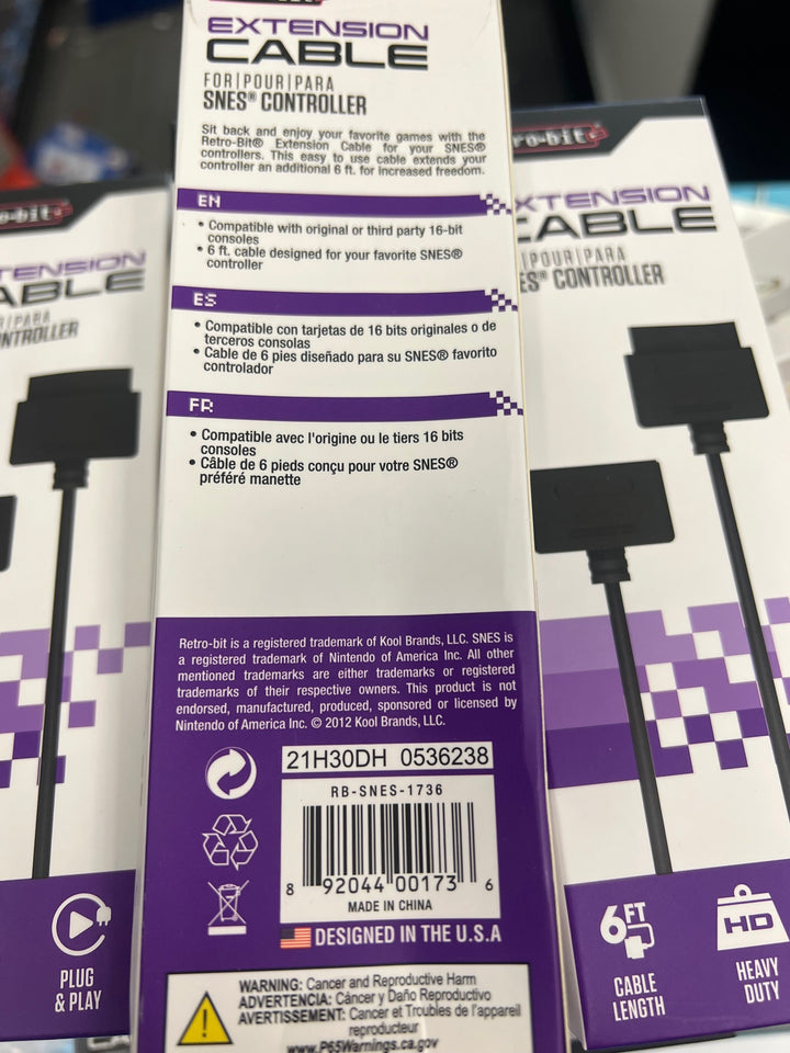 Super Nintendo SNES Controller Extension Cable 6ft Retro-Bit NEW  NA42225