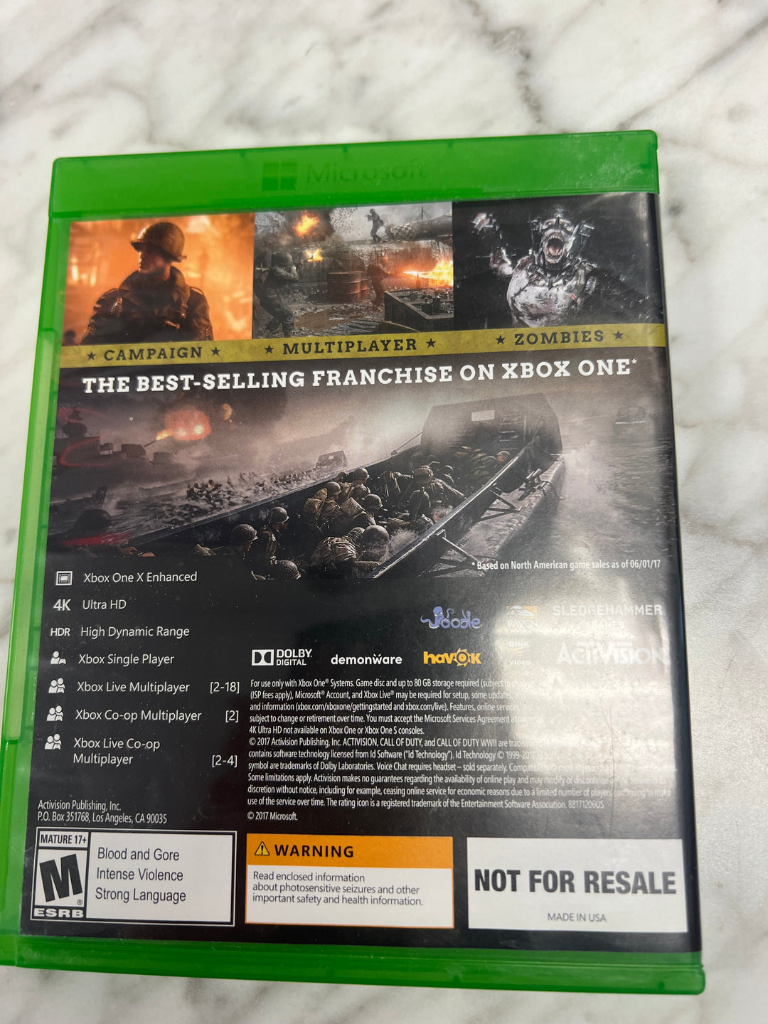 Call of Duty WWII World War II for Xbox One in case. Tested and Working.     DO61224