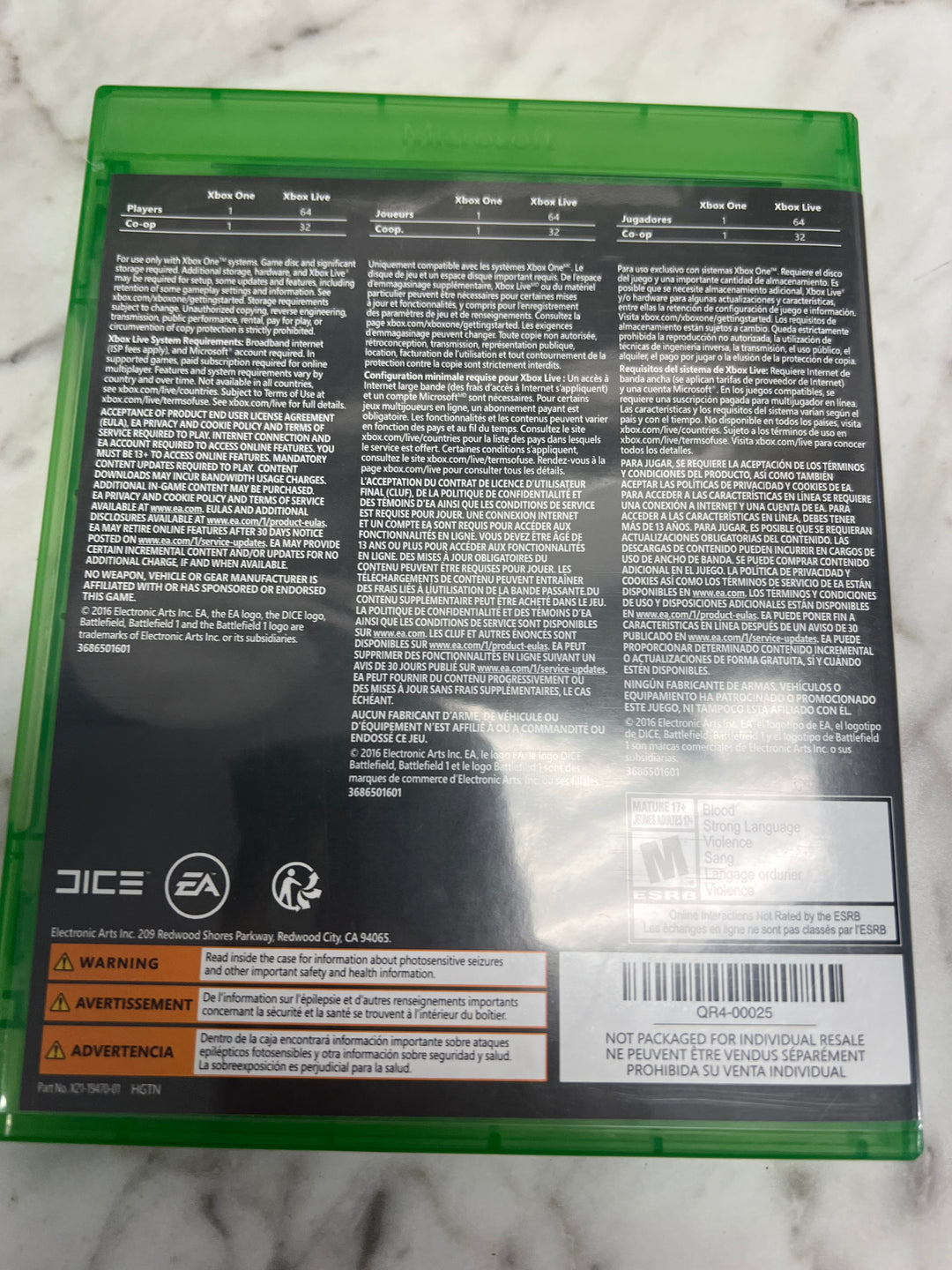 Battlefield 1 for Xbox One in case. Tested and Working.     UD91624