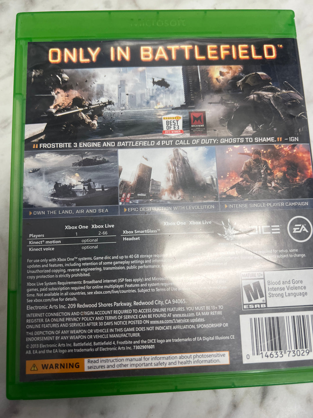 Battlefield 4 for Xbox One in case. Tested and Working.     UD91624