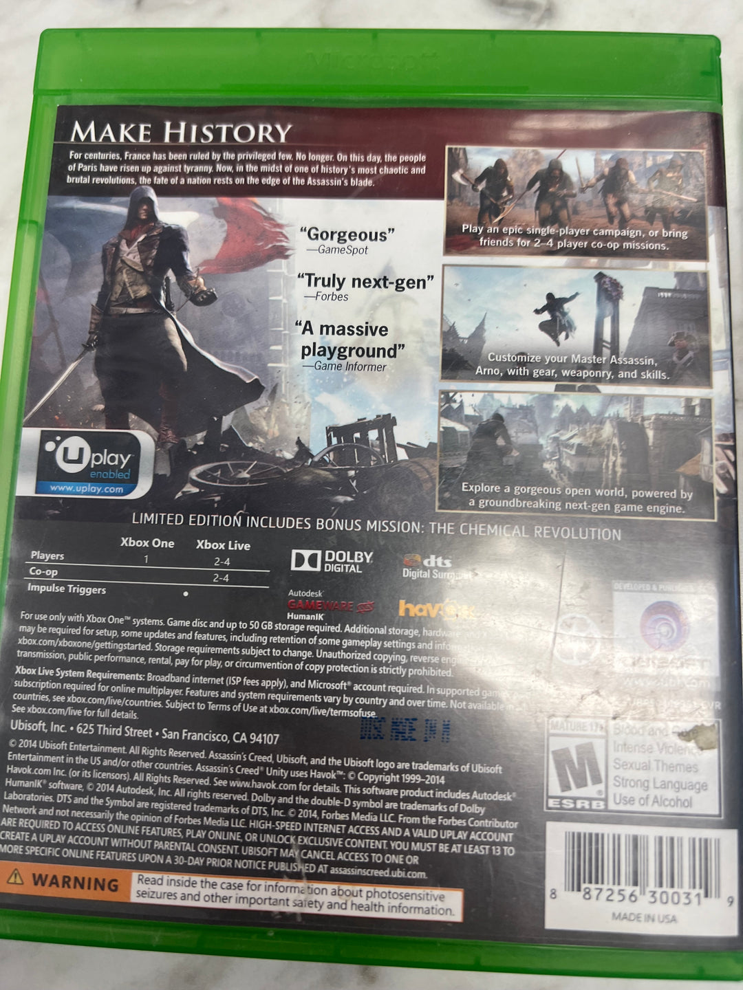 Assassin's Creed Unity for Xbox One in case. Tested and Working.     DO61224