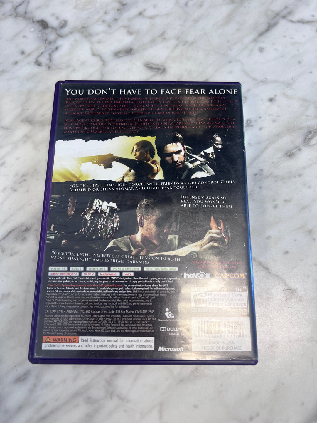 Resident Evil 5 Xbox 360 CASE ONLY NO GAME   CO101025