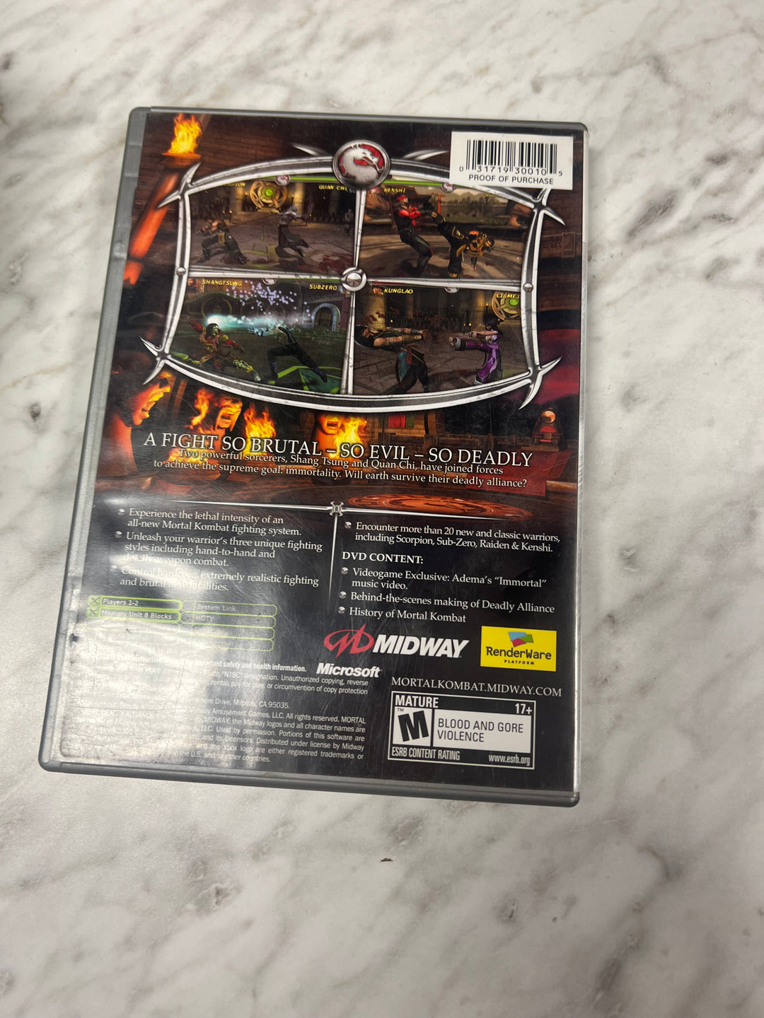 Mortal Kombat Deadly Alliance for Original Microsoft Xbox Case ONLY CO92524