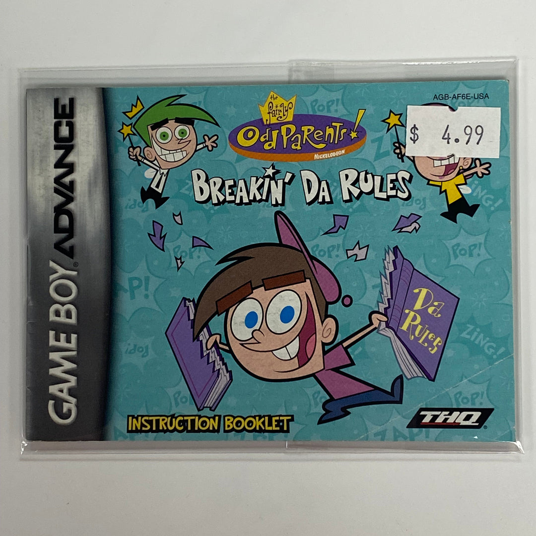 Fairly Odd Parents: Breakin' Da Rules AGB-AF6E-USA - GameBoy Advance GBA Manual ONLY MO7126