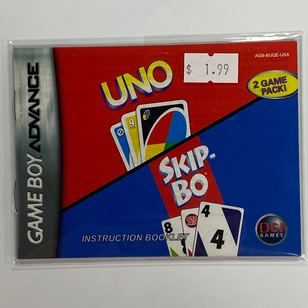 Uno and Skip-Bo AGB-BUQE-USA - GameBoy Advance GBA Manual ONLY MO7126