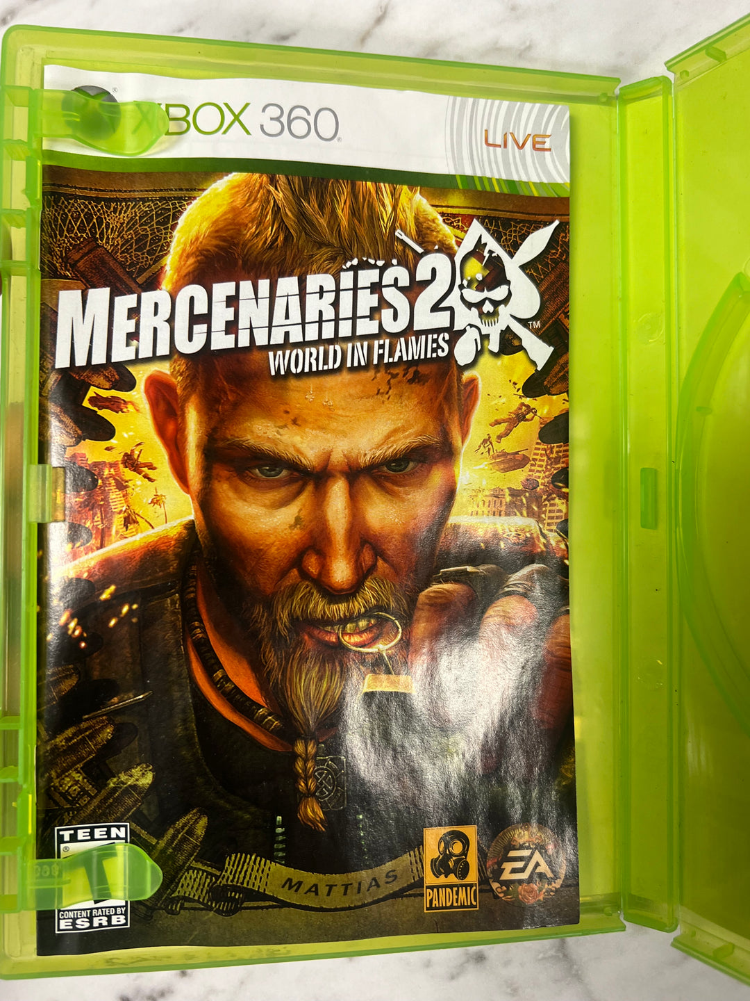 Mercenaries 2 World In Flames Microsoft Xbox 360 Case and manual ONLY CO92524