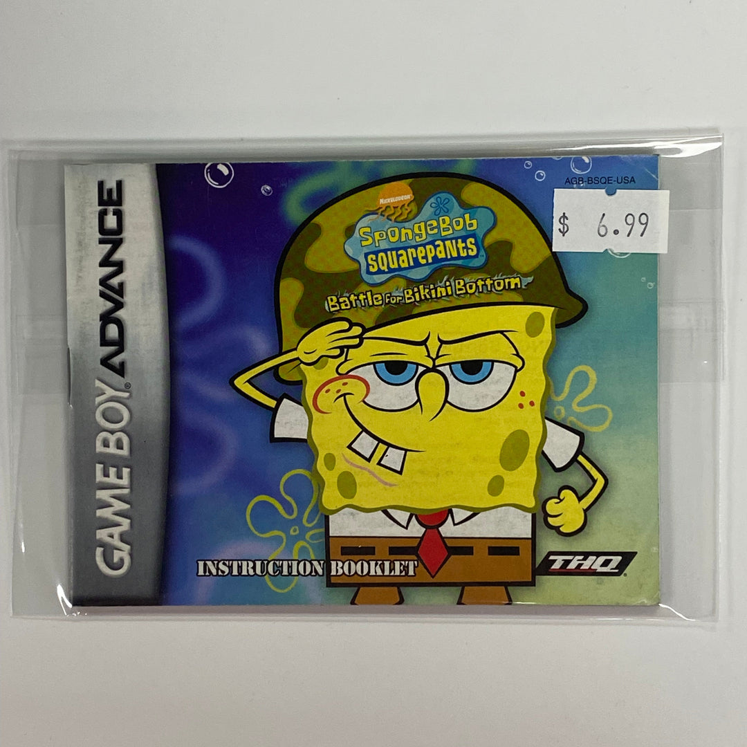 SpongeBob SquarePants Battle for Bikini Bottom AGB-BSQE-USA - GameBoy Advance GBA Manual ONLY MO7126