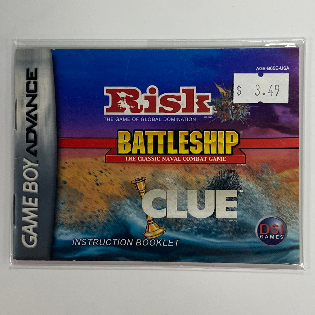 Risk / Battleship / Clue AGB-B65E-USA - GameBoy Advance GBA Manual ONLY MO7126