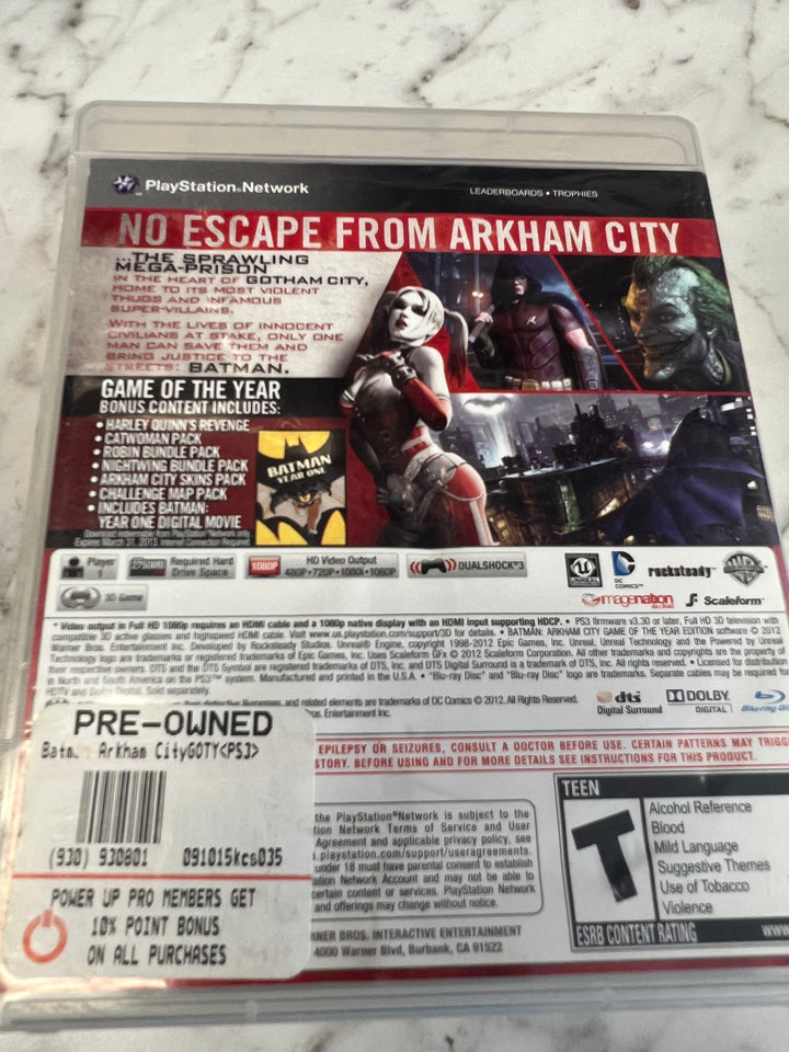 Batman Arkham City Game of the Year Edition for Sony Playstation 3 PS3 in case. Tested and Working.     DO61224
