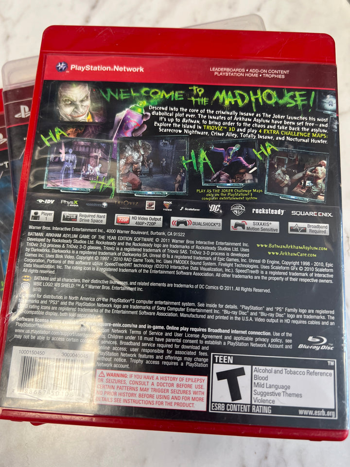 Batman Arkham Asylum Game of the Year Edition for Sony Playstation 3 PS3 in case. Tested and Working.     DO61224