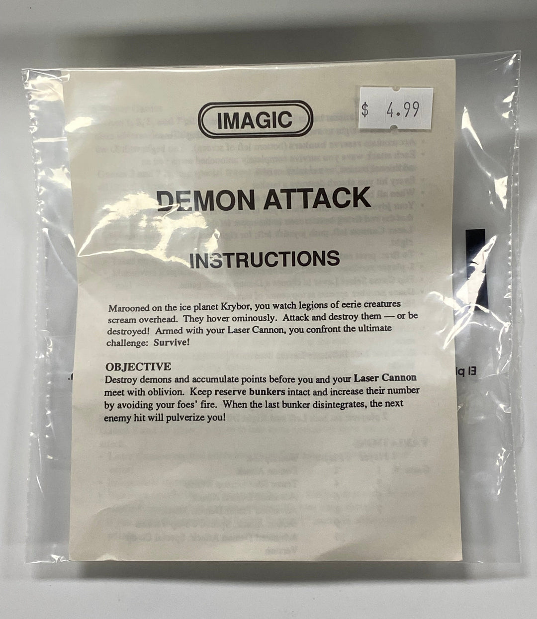 Demon Attack - Atari 2600 Manual Only MO61826