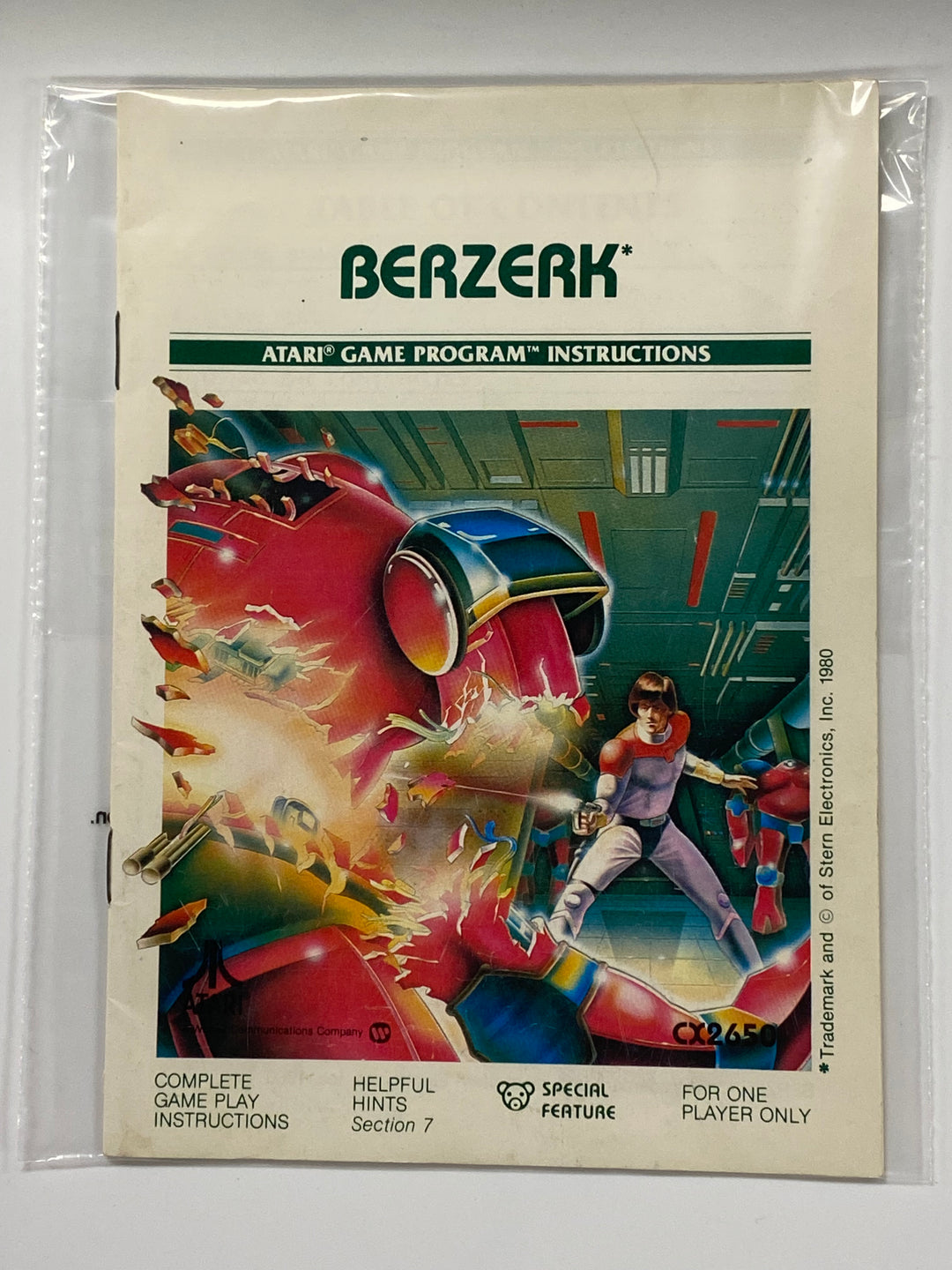 Berzerk Manual Only CO16943-50 Atari 2600 MO8526