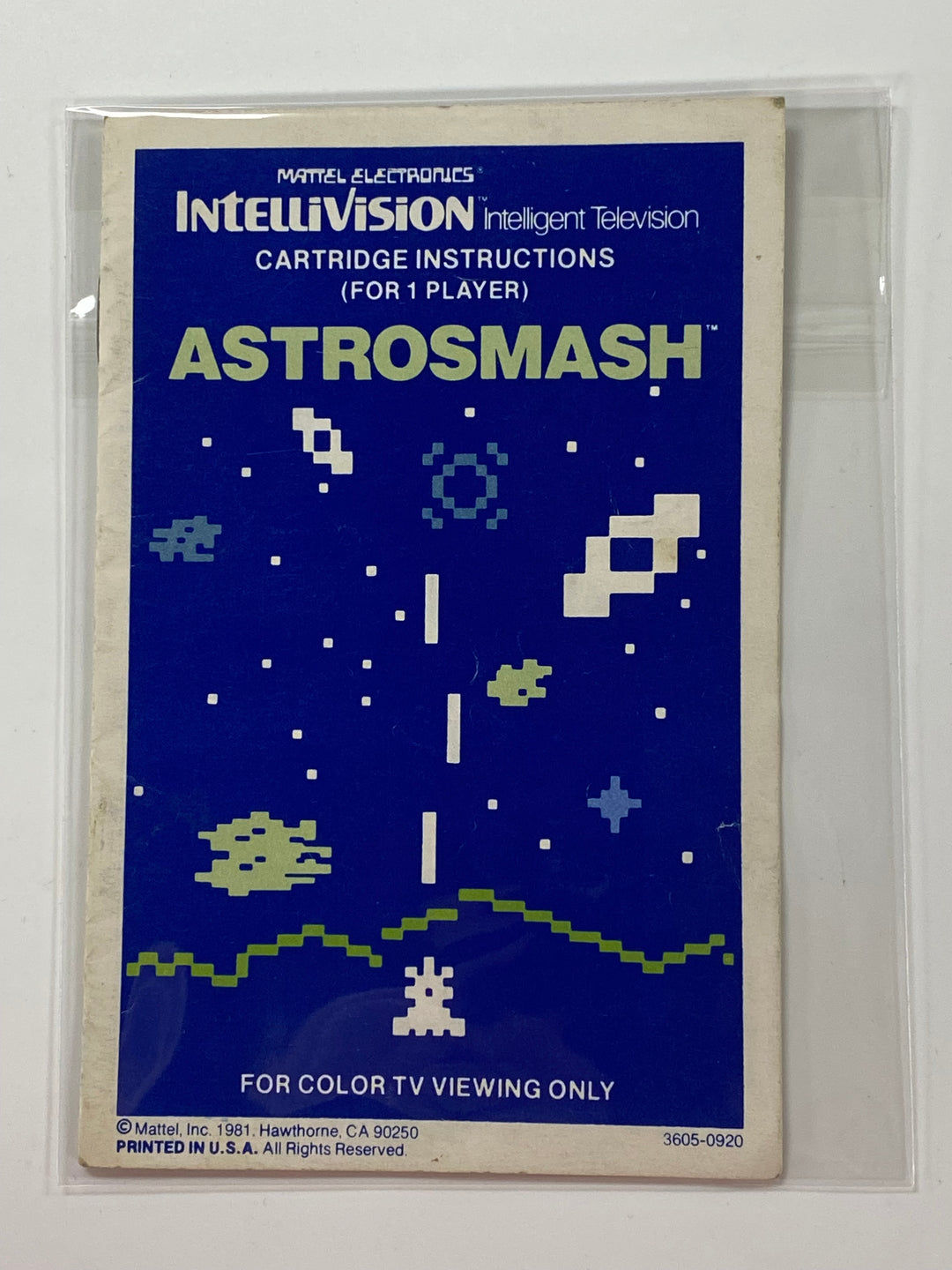 Astrosmash Manual Only 3605-0920 Intellivision MO8626