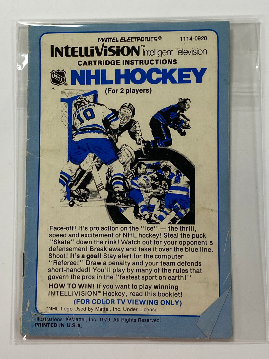 NHL Hockey Manual Only 1114-0920 Intellivision MO8626