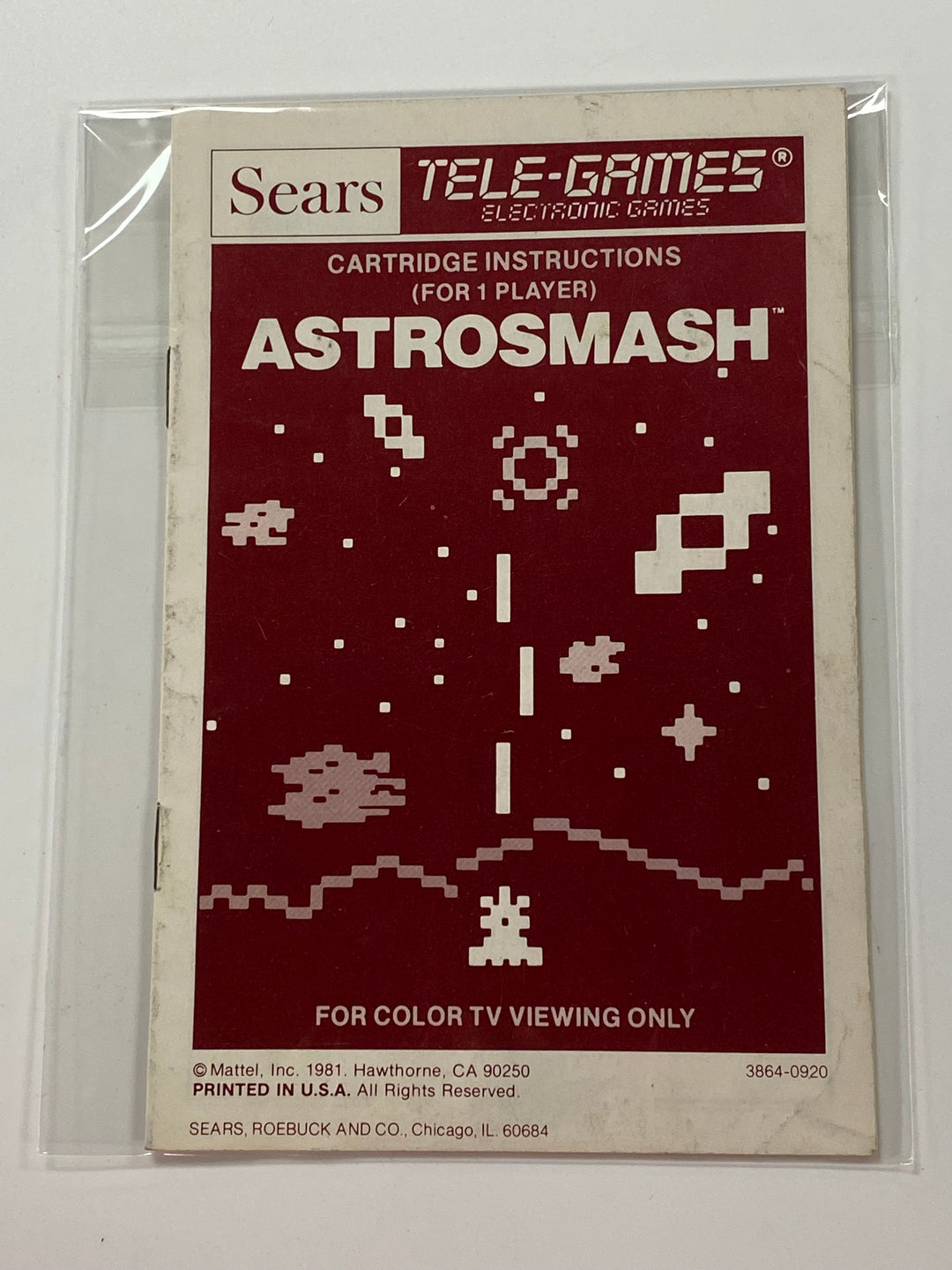 Astrosmash Manual Only 3864-0920 Intellivision MO8626