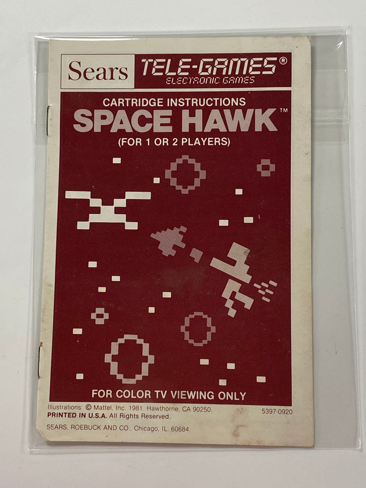 Space Hawk Manual Only 5397-0920 Intellivision MO8626