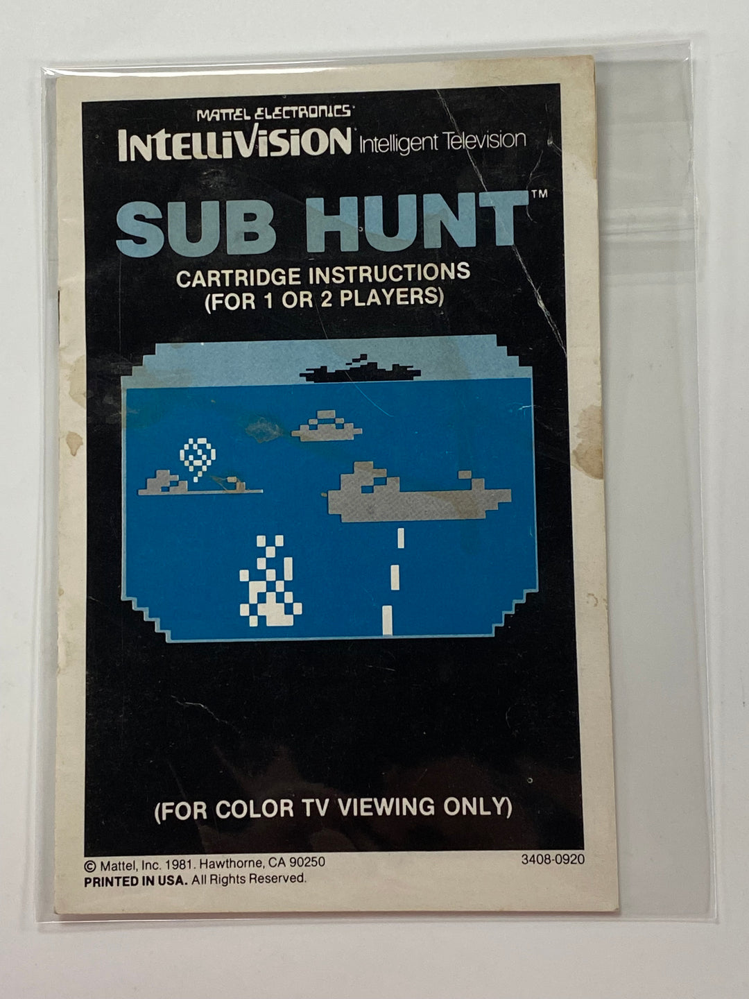 Sub Hunt Manual Only 3408-0920 Inellivision MO8626