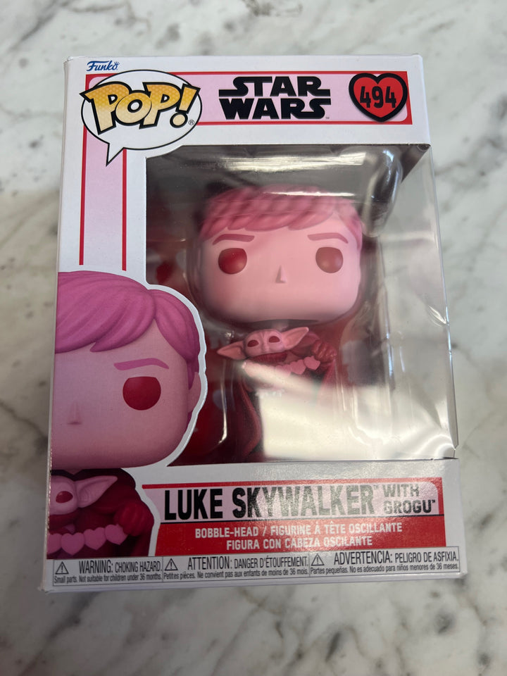 Funko Pop! Luke Skywalker with Grogu #494 Valentine's Day Pink FP5125