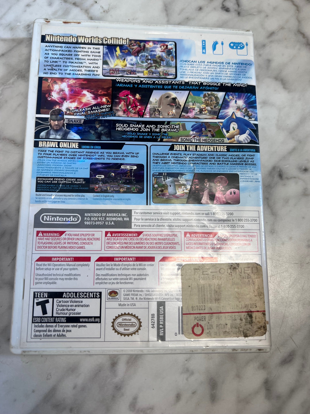 Super Smash Brawl Nintendo Wii CASE ONLY  CO102425