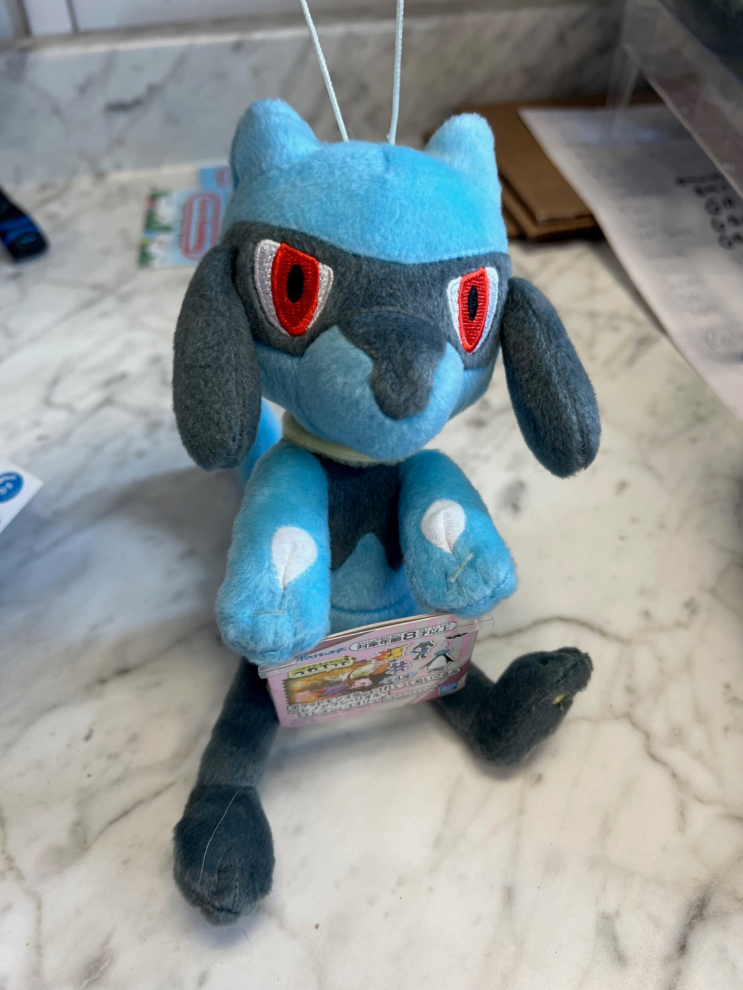 Bandai Spirits Japanese Sitting Lucario Plush about 7" reattached tags P72525