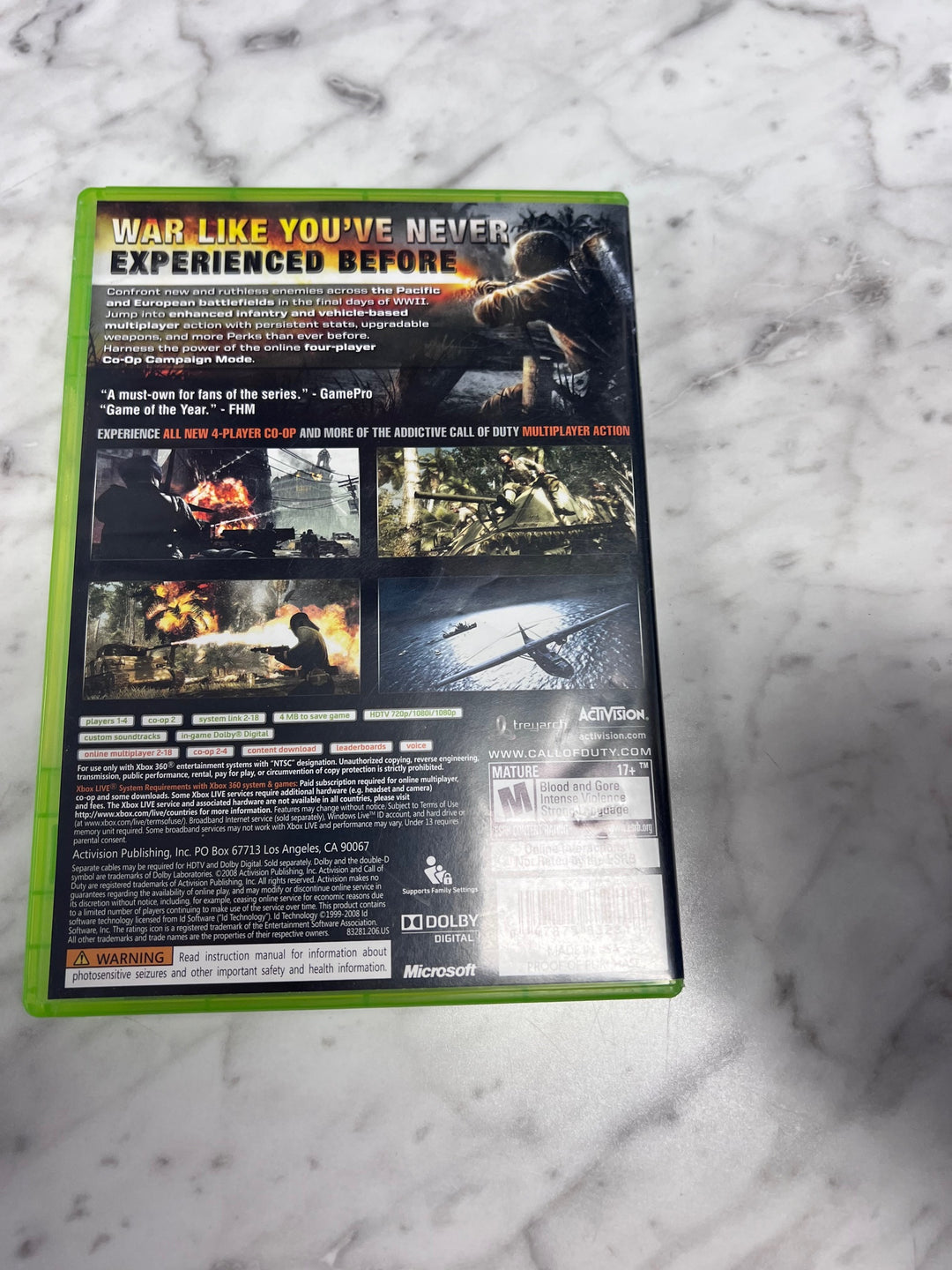 Call of Duty World at War Xbox 360 CASE & MANUAL ONLY CO103025