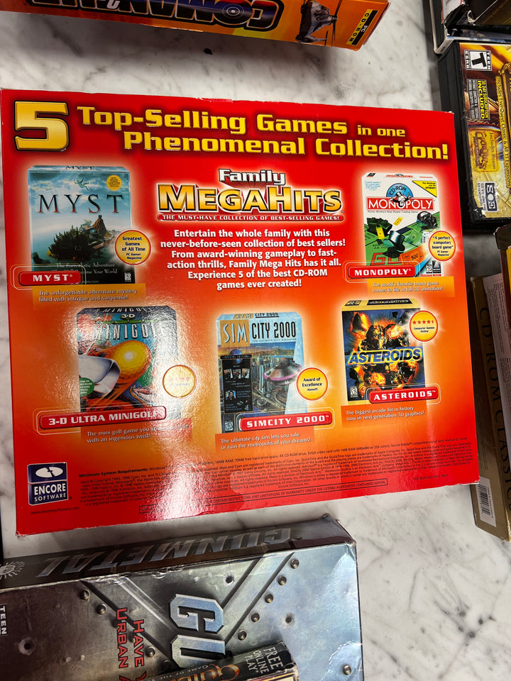 Family Mega Hits PC CD-ROM Sim City 2000 Asteroids Myst Asteroids   PC73024