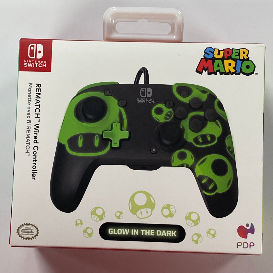 PDP Rematch Wired Controller for Nintendo Switch Super Mario Mushroom Glow in the Dark NA9626