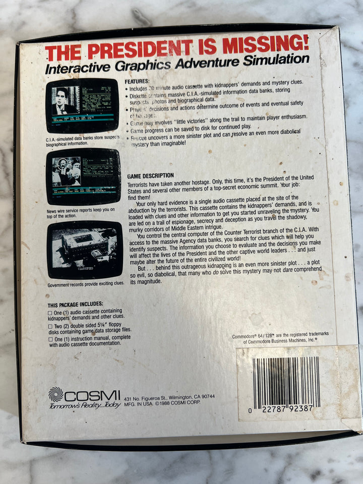 The President is Missing PC Game In Box with cassette PC73024