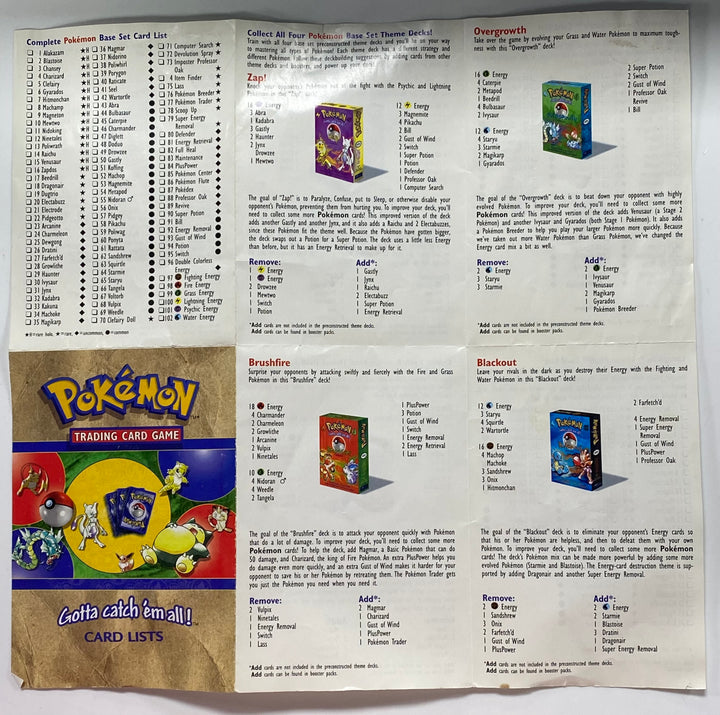 Pokemon Trading Card Game Card List Insert for Base Set / Jungle / Fossil UT91126