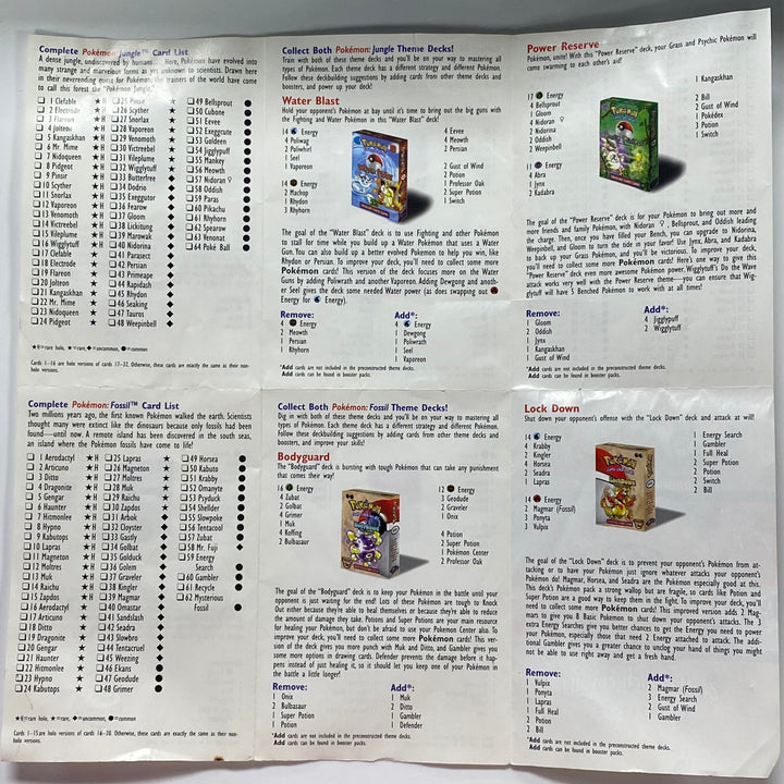 Pokemon Trading Card Game Card List Insert for Base Set / Jungle / Fossil UT91126