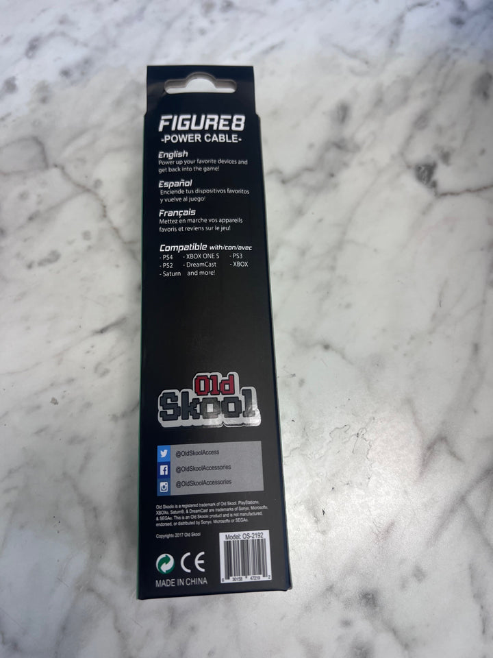 Old Skool Universal Power AC Cable Figure 8 style for PS1, 2, 4, XB1, Series, Dreamcast etc NA11625