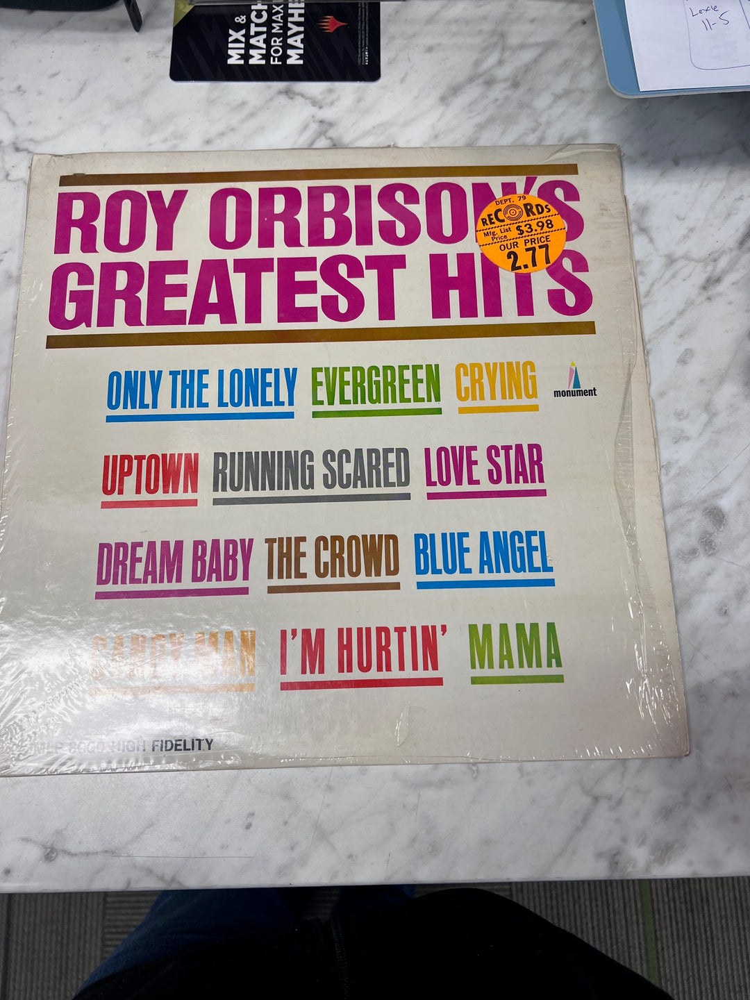 Roy Orbison's Greatest Hits VG+ Condition Vinyl Record VR11925