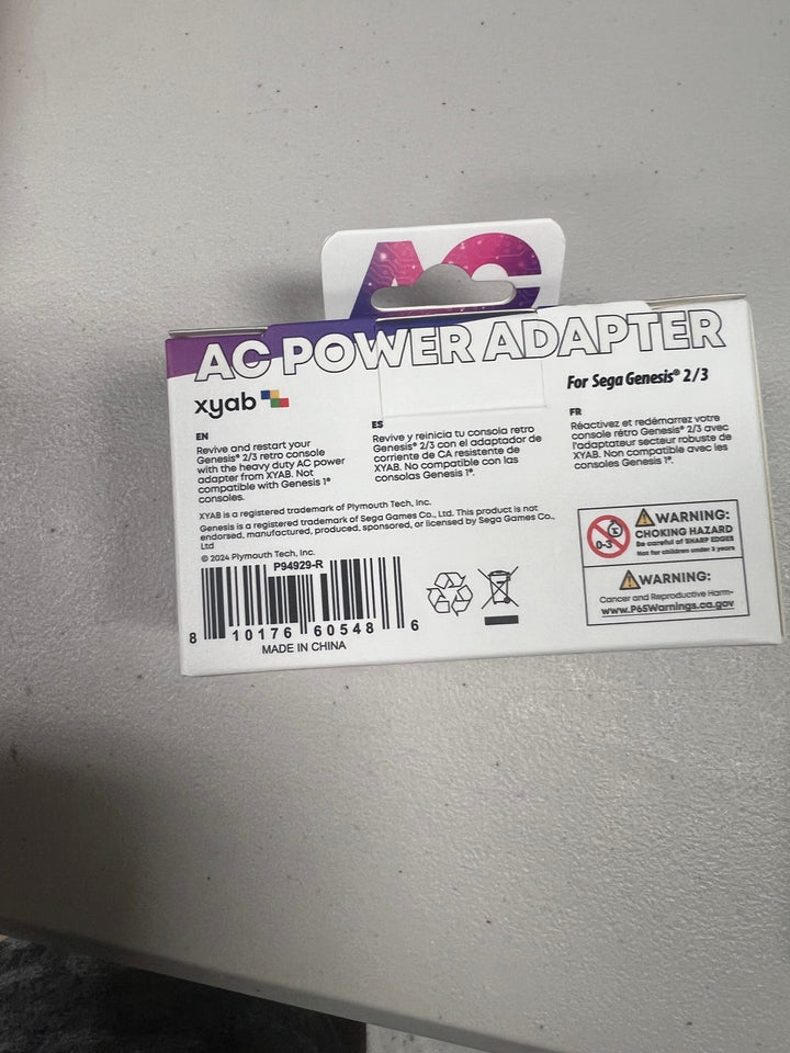 Sega Genesis Model 2 / 3 AC Power Adapter 4ft  XYAB  NA81125