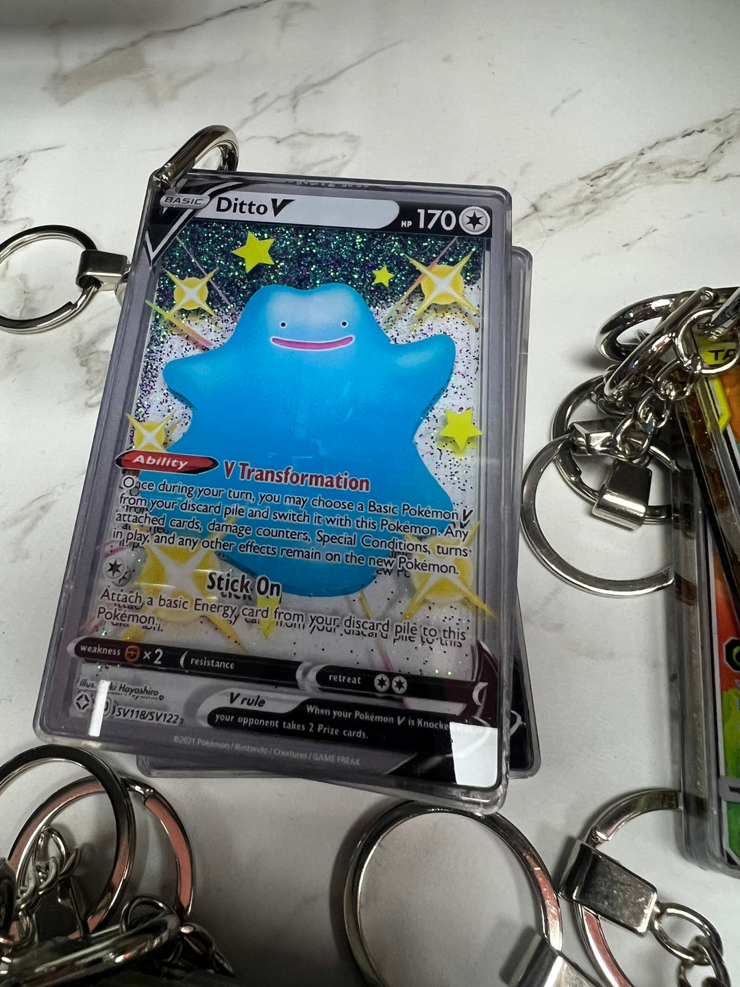 Glitter Filled Keychain (Pokemon Card Style) Ditto V SV118/SV122   KCM102126